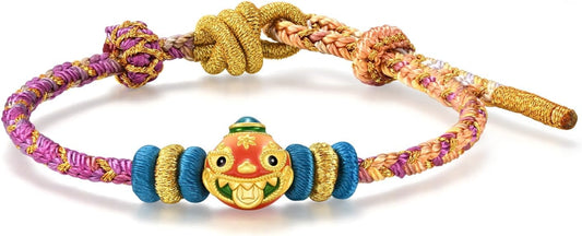 CHOW SANG SANG 999 24K Solid Gold Cultural Blessing Auspicious Myth Money-Swallowing Beast Charm Embroidered Bracelet for Women 23cm 95533B