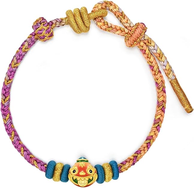 CHOW SANG SANG 999 24K Solid Gold Cultural Blessing Auspicious Myth Money-Swallowing Beast Charm Embroidered Bracelet for Women 23cm 95533B
