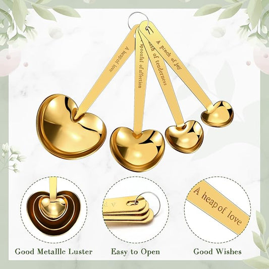 Umigy 100 Set Heart Shaped Measuring Spoon Tea Spoons Wedding Baby Shower Favors for Guests Set Heart Shape Drawstring Organza Bag Gift Tag Rope for Wedding Bridal Shower Souvenir (Gold)
